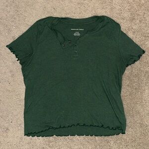 American Eagle dark green Henley w/ ruffle fringe size S